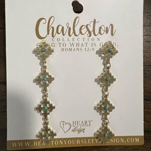 Geometric Golden Turquoise Accent Earrings